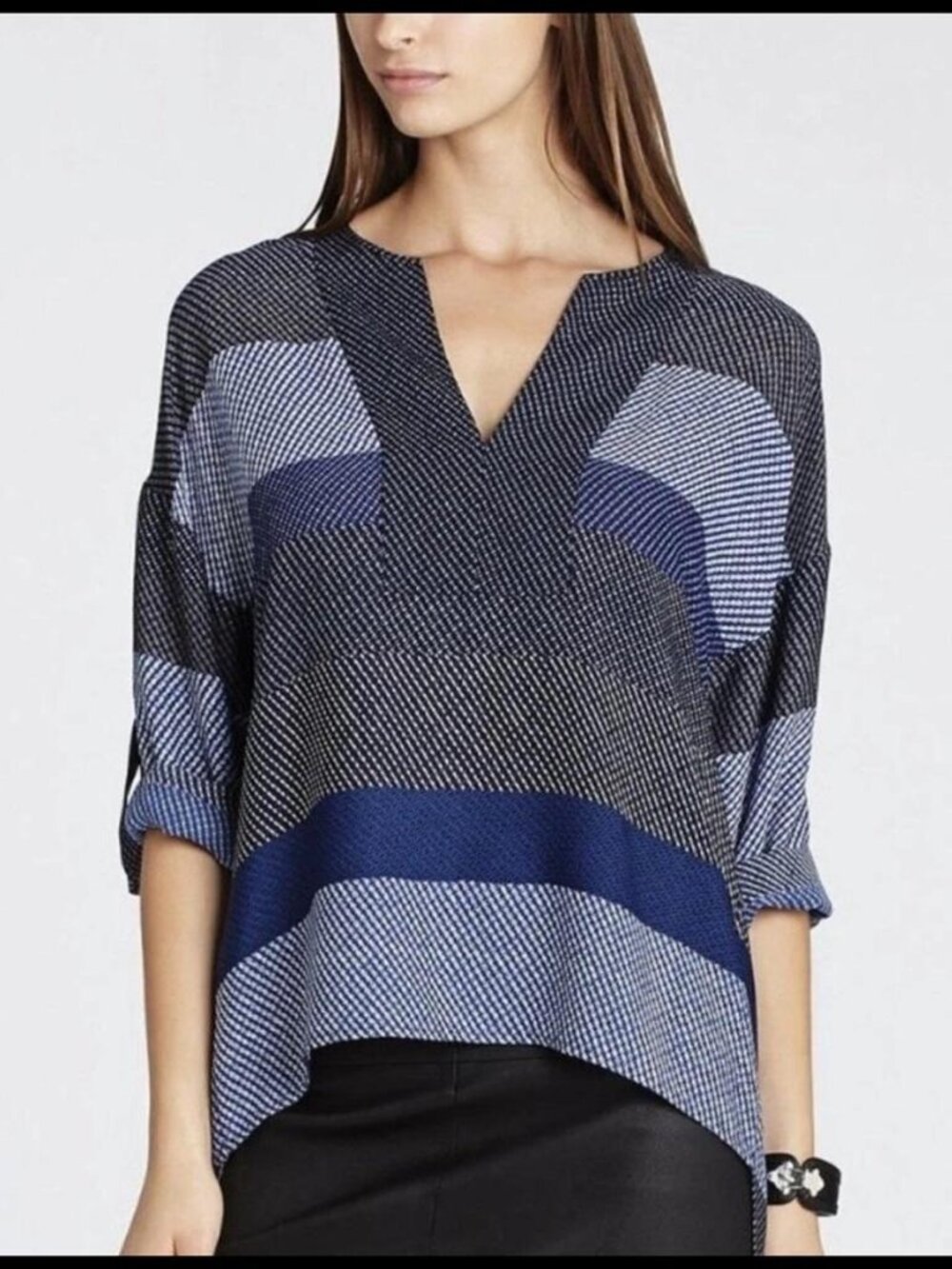 BCBG Maxazria Halen High-Low Tunic Top Striped Hippie Boho
